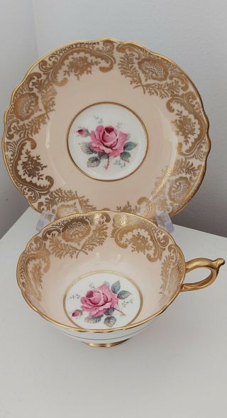 Paragon Pink Floating Rose Cup And Saucer Peach Lush Gold Large Teacup