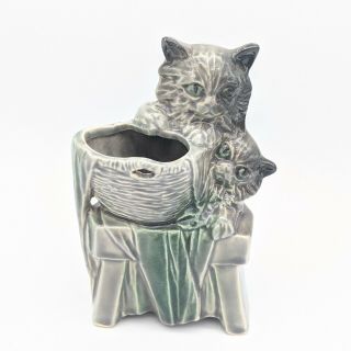 1953 Rare Vintage Mccoy Pottery Cat Kitten Basket And Blanket Planter Vase,