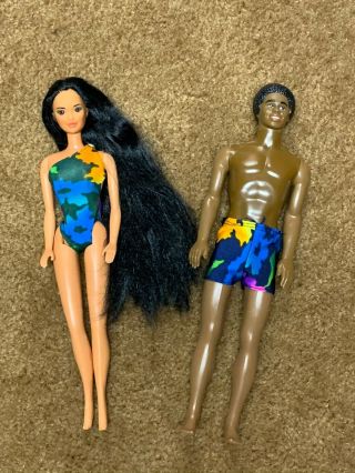 Vintage 1985 Mattel Tropical Barbie Miko & African American Ken Dolls