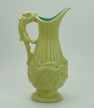 Vintage 1935 Red Wing Pottery Serpent Ewer Pitcher Vase 220 Custard W/turquoise