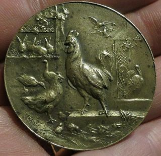 1933 French Aviculture Award Medal Bronze: Turkey,  Rooster,  Rabbit By Fraisse