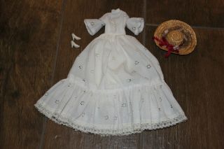 Vtg Custom Made Barbie Doll Eyelet Lace Gown Shoes Straw Hat Anna Rene Designs