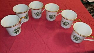 6 Vintage 1980s Lenox Holiday Christmas Coffee Tea Cup Mug Usa 24k Gold Trim