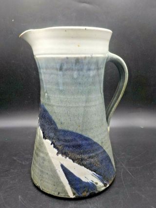 Vintage Charles Halling Studio Art Pottery Stoneware Pitcher Signed Blue Gray