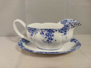 Royal Albert Dainty Blue Gravy Boat and Underplate 3