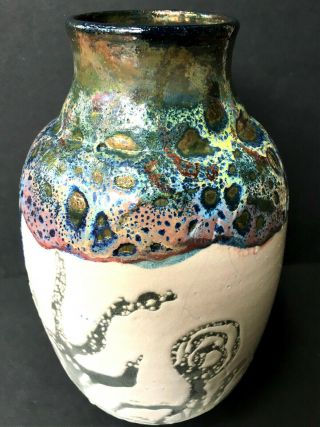 Raku Wheel Thrown Ceramic Vase Contemporary Art 1 Of A Kind 10 " X 6 "
