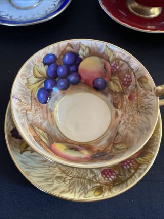 Aynsley England Orchard Fruit Gold Tea Cup & Saucer N.  Brunt & D.  Jones