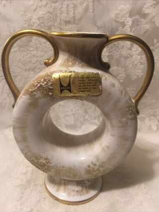 Rare Haeger Cream Brown Gold Crackle Glaze Art Deco Vase For Dried Flowers Only