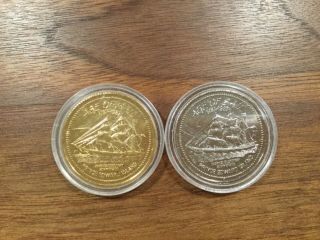 2 Summerside P.  E.  I.  “ Age Of Sail” Trade Dollars Rhodium Plated & Gold Plated