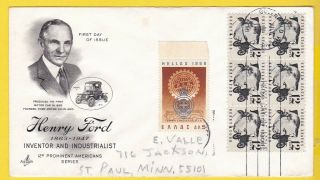 Henry Ford 1286 Us First Day Cover 1968 Artcraft Cachet Double Cancel Combo