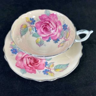 Worn Platinum Trim Paragon Large Cabbage Rose Peach Cup And Saucer As - Is