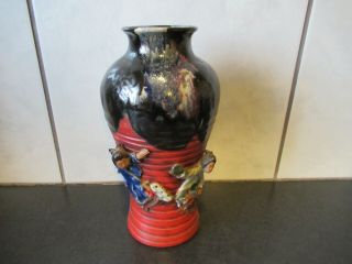 Vintage Japanese Sumida Gawa Stoneware Vase Urn With Two Figures
