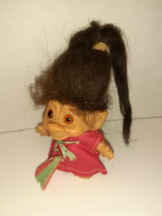 1960s 3 " Thomas Dam Troll Doll In Outfit Brunette