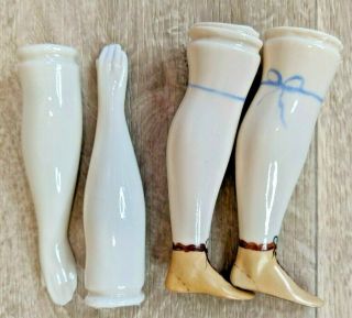 Vintage Porcelain Doll Arms And Legs With Shoes Bows Garters