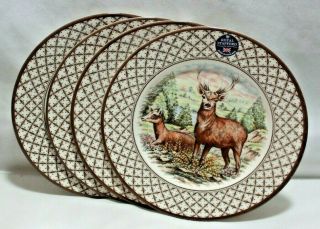 Royal Stafford Deer Porcelain Dinner Plates Autumn Thanksgiving Set Of Four