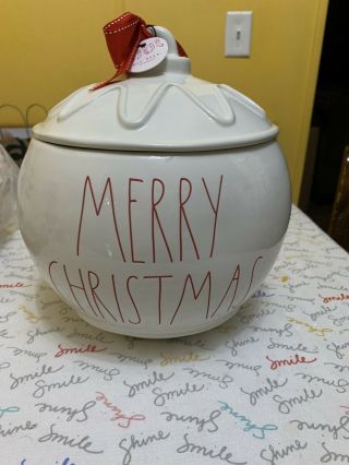 Rae Dunn " Merry Christmas " White Ornament Canister Cookie Jar - Christmas 2020