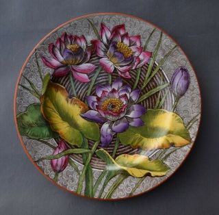 19th C.  Wedgwood Etruria Purple Water Lilly 10 3/8 " Transfer Plate Rich Colors