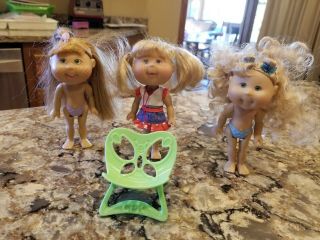 Qty 3 Cabbage Patch Kids Lil Sprouts Dolls With Chair 2006 Oaa