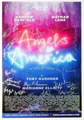Angels In America Cast Andrew Garfield,  Lee Pace,  Nathan Lane Signed Poster