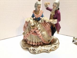 Vintage Dresden Art Porcelain Lace Victorian Couple Figurines Germany