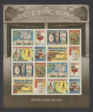 2014 Us Circus Posters Forever Sheet Pane Of 16 4905a 4898 - 4905