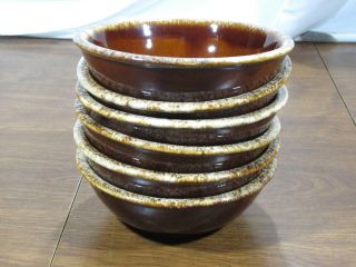 6 Vintage Hull Pottery Usa Brown Drip Glaze 6.  75 " Cereal Bowls