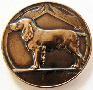 Antique French Bronze Dog Medal Cocker Spaniel