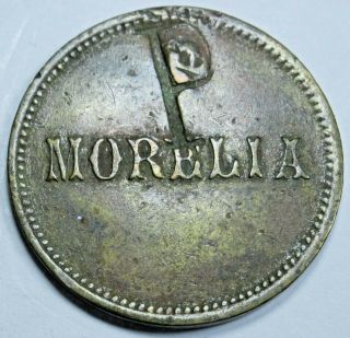 Guatemala Morelia Brass 1/2 Real Token P Counterstamp Countermark Antique Coin