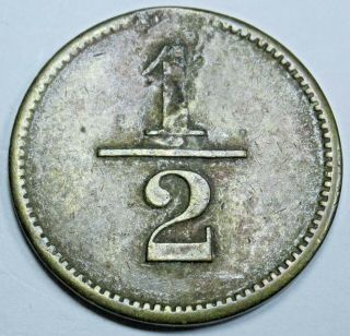 Guatemala Morelia Brass 1/2 Real Token P Counterstamp Countermark Antique Coin 2