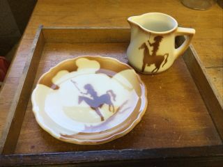 Vintage Syracuse China Restaurant Ware Plate Creamer Airbrush Brown Indian Horse