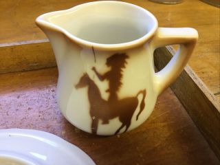 Vintage Syracuse China Restaurant Ware Plate Creamer Airbrush Brown Indian Horse 3