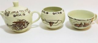 Vintage Vernon Kilns Frontier Days Creamer Sugar Bowl Coffee Cup Winchester 73