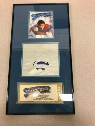 Christopher Reeve Signed Framed Display W/1978 Premier Ticket