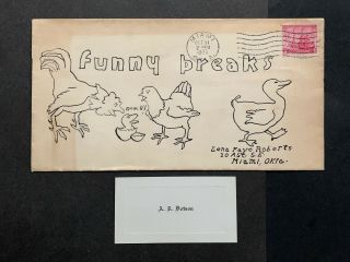 1935 Miami Oklahoma Hand Drawn Cover,  Card Bird Art Drawing Dotson/roberts