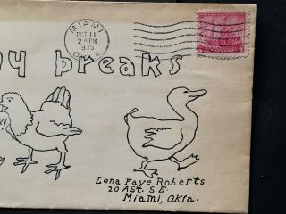 1935 MIAMI OKLAHOMA HAND DRAWN COVER,  CARD BIRD ART DRAWING DOTSON/ROBERTS 2