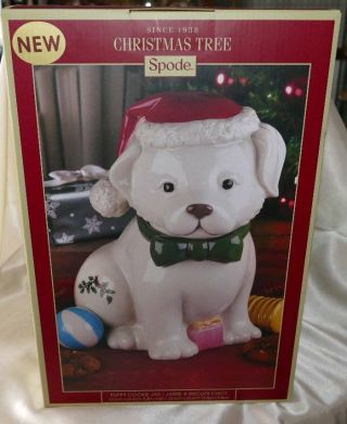 Spode Christmas Tree Puppy Dog Treat Cookie Jar