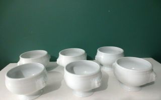 Set Of 6 Over And Back White Porcelain Lion Head Pedestal Bowls - 3 3/8 " Tall