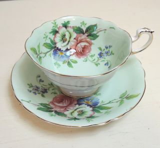 Paragon Green Rose Floral Teacup Cup Saucer Queen Appointment Double Warrant