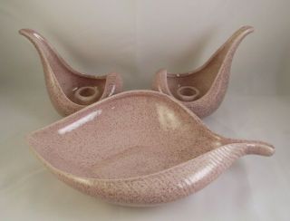 Red Wing Pottery Candle Holders & Bowl Speckled Pink (item A1)