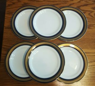 6 Salad Plates In Legacy By Noritake Vienna Blue Band W / Gold Trim