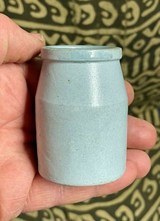 Small Antique Blue Glazed Stoneware Bottle Jar Cream? Ink?