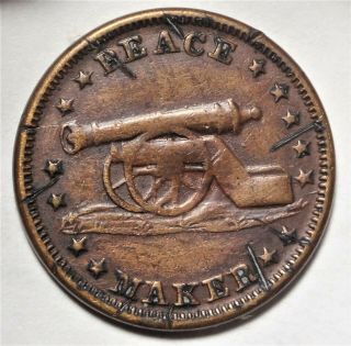 169/213 Patriotic Civil War Token 1863 Cannon Peace Maker / Stand By Flag Cwt