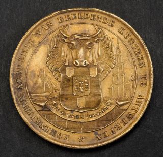 1864,  Belgium.  " Royal Academy Of Fine Arts In Antwerp Bicentennial " Medal.  Axf