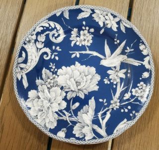 (4) 222 Fifth Adelaide Dark Blue White Floral Bird Salad Plates Home Decor