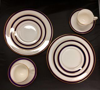 Lenox China Federal Cobalt Blue - Two Five Piece Place Settings Cond.