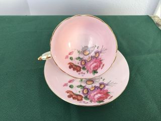 Paragon Tea Cup & Saucer W.  Cabbage Rose Daisies Violets Double Warrant Pink