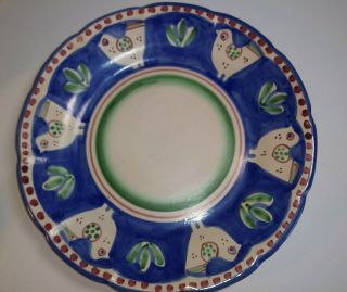 Solimene Vietri Campagna Extra Large Platter Plate Chickens 13.  5 " Blue