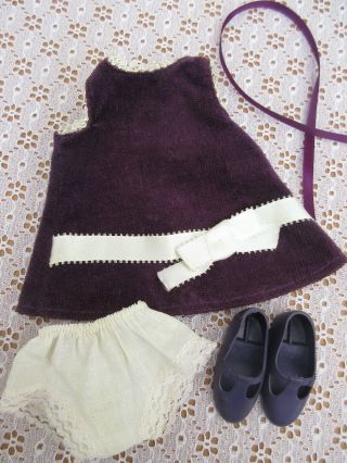 1970 Vintage Purple Ideal Velvet Doll Dress Panties Shoes