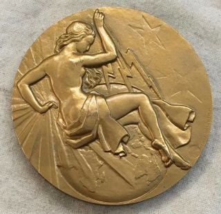 France.  Art Deco.  Union Of Electrical Construction Medal,  1961 By R.  Pelletier