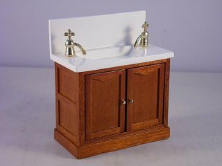 Vintage Dollhouse Miniature Bathroom Wood Vanity Sink 1:12 Scale